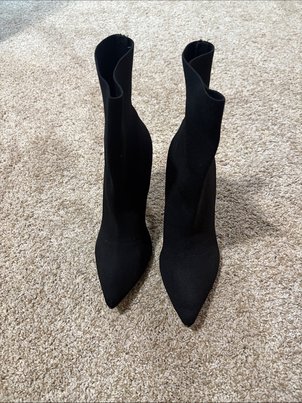 Express Black Pointed Sock Heeled Ankle Boots